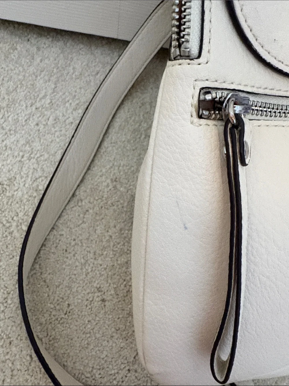 Calvin Klein Ivory Leather Mini Backpack with Silver Hardware